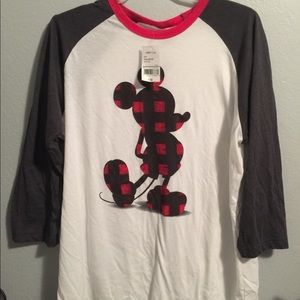 White & Gray baseball tee w/plaid Mickey
